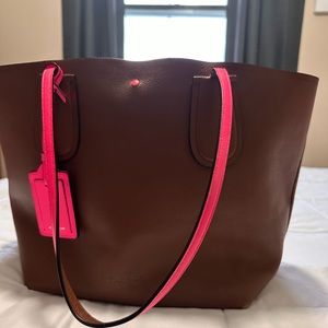 Coach Taxi Tote Brown and Neon Pink
